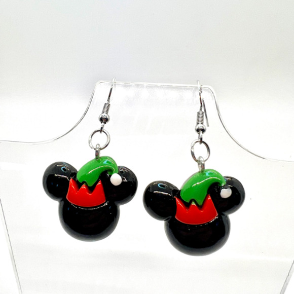 Santa Mickey Earrings - Mickey Mouse Earrings - Christmas Earrings - Holiday Ear - Picture 1 of 9